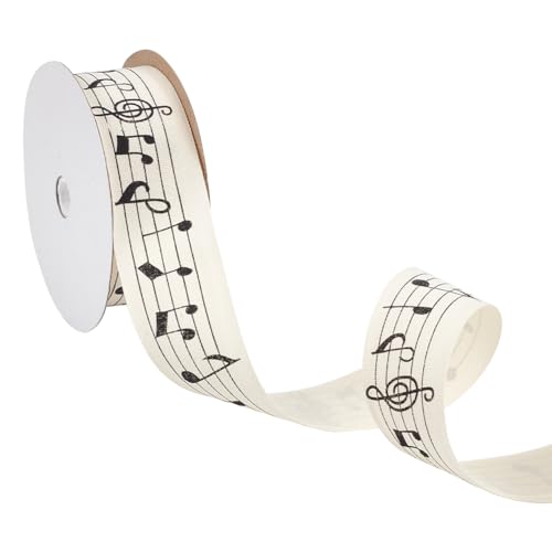 NBEADS 10M Musik Note Farbband, 3cm Einseitiges Musik Bastelband Beige Baumwollband mit Spule Geschenkpapier-Band für Geschenkverpackung Party Dekoration Nähen Handwerk von nbeads