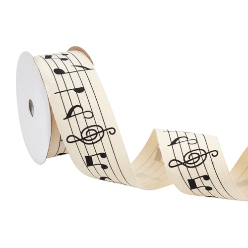 NBEADS 10M Musik Note Farbband, 4cm Einseitiges Musik Bastelband Baumwollband mit Spule Geschenkpapier-Band für Geschenkverpackungen Party Dekoration Nähen Basteln, Beige von nbeads