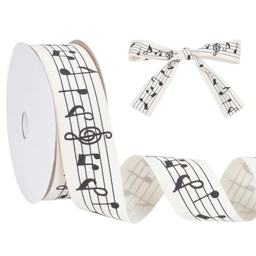 NBEADS 10m Musiknoten Bänder, 2.5cm Musiknoten Craft Band Einseitig Bedrucktes Musiknoten-Baumwollband mit Spule für Geschenkverpackung Party Dekoration Nähen Handwerk von nbeads