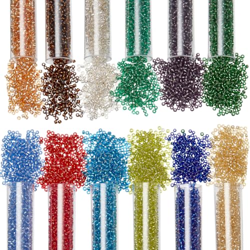 NBEADS 12 Farben Glasperlen, 1.5mm Runde Miniperlen Transparente Abstandsperlen Mehrfarbige Lose Glasperlen Zur Schmuckherstellung Armbänder Halsketten DIY-Bastelbedarf von nbeads