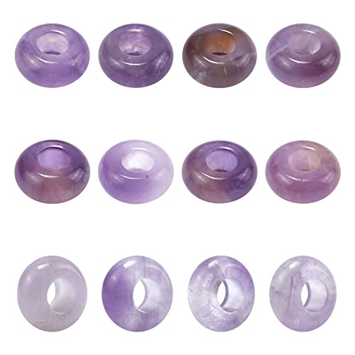 nbeads 12 Stück 12mm Amethyst Europäische Perlen, 5 mm Große Loch Stein Perlen Natürliche Edelstein Rondelle Spacer Perlen Dreadlock Perlen Lila Haarperlen Für Charm Armband Schmuckherstellung von nbeads