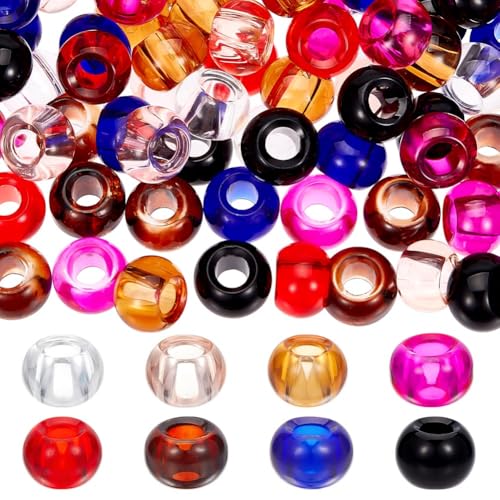 NBEADS 120 Stk. 8 Farben Großes Loch Glasperlen, 15mm Rondelle Glasperlen Europäische Glasperlen Glatte Lose Abstandshalter Perlen für Armband Halskette Handwerk Schmuckherstellung, Loch: 5-6.4mm von nbeads