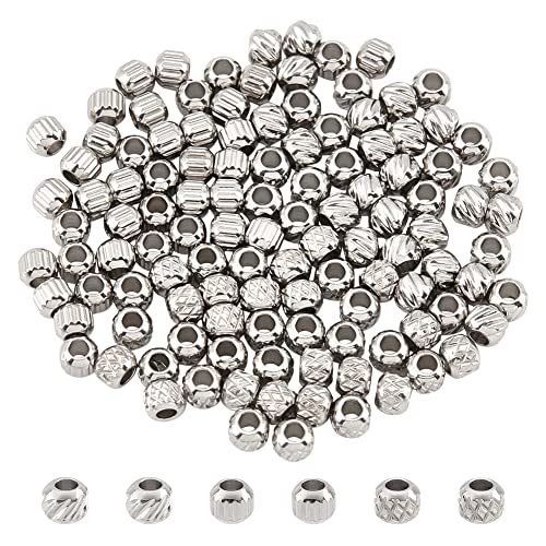 NBEADS 120 Stück 3 Stile Strukturierte Edelstahlperlen, 3mm 201 Edelstahlperlen Metall Twill Spacer Perlen Runde Lose Perlen Für DIY Armband Halskette Ohrring Schmuckherstellung, Bohrung: 1.5 mm von nbeads