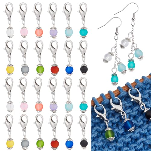 NBEADS 120 Stück Glasperlen-Stichmarkierer, 12 Farben Matte Runde Perlen Häkelmarker Glasverriegelungsstichmarker Metallstichnadelclip Zum Stricken Weben Nähzubehör Schmuckherstellung von nbeads