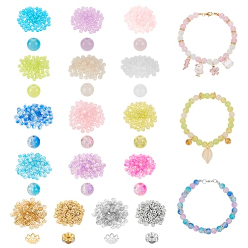 nbeads 1360 Stück 12 Farben Glasperlen Set, Einschließlich runder Crackle-Glasperlen Imitation Jade Perlen Strass Abstandshalter Perlen Fancy Bead Caps für DIY Craft Armband Schmuck Machen von nbeads