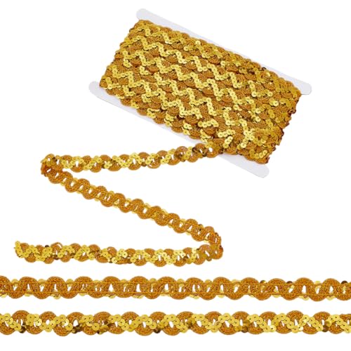 NBEADS 13m Pailletten Perlen Spitze Trim, 15mm Wave Glitter Braid Trim Glitzernde Spitze Band Bling Strip Paillette Ornament Zubehör für Kunsthandwerk Verzierungen DIY Nähen Kostüm, Gold von nbeads