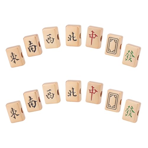 NBEADS 14 Stk. 7 Stile Mahjong Perlen, Rechteckiges Großes Loch Perlen Emaille Mahjong Perle Lose Abstandshalter Goldene Perlen für Armbänder Halskette Schmuckherstellung Zubehör, Loch: 4mm von nbeads