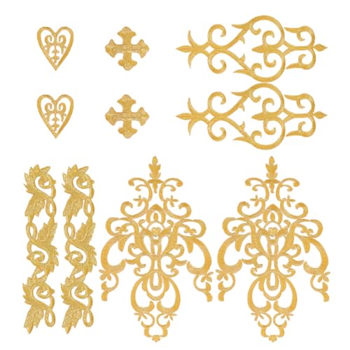 NBEADS 14 Stück 5 Stile Goldene Blumen Stickerei Patches, Metallische Applikation Zum Aufbügeln Mit Kreuz Und Herz Ranke Ethnische Spitzenapplikation Aus Polyester Für Hochzeit Abschlussball Kleid von nbeads