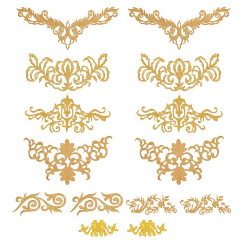 NBEADS 14 Stück 7 Stile Stickerei Spitze Blumen Patches, Aufnäher Aus Polyester Im Ethno-Stil Aufbügeln Oder Aufnähen Nähen Basteln Dekoration Für Kleidung Dekoration Und Bastelarbeiten, Dunkelgolden von nbeads