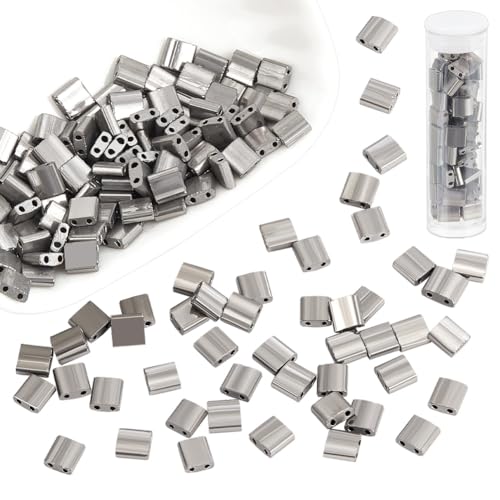 NBEADS 140 Stück Gunmetal Plattiert Farben Tila Perlen, 5x4.5-5.5mm Glasperlen 2-Loch Tila-Perlen Japanische Galvanisierte Glasperlen für Schmuck Design Halskette Armband Ohrring Machen von nbeads