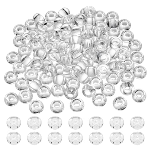 NBEADS 150 Stk. Großes Loch Glasperlen, 15mm Klare Rondelle Glasperlen Europäische Glasperlen Glatt Lose Abstandshalter-Perlen für DIY-Armband Halskette Handwerk Schmuckherstellung, Loch: 5-6.4mm von nbeads