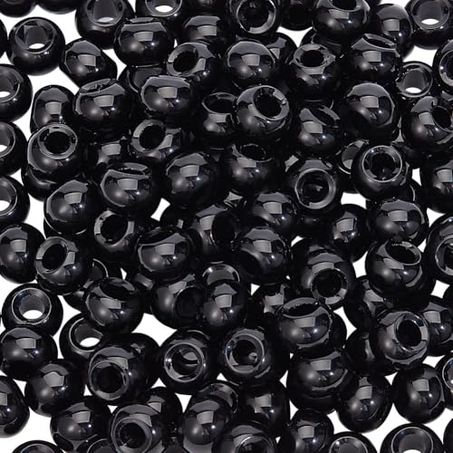 NBEADS 150 Stk. Großes Loch Glasperlen, 15mm Schwarze Rondelle Glasperlen Europäische Glasperlen Glatte Lose Abstandshalter Perlen für DIY Armband Halskette Handwerk Schmuckherstellung, Loch: 5-6.4mm von nbeads