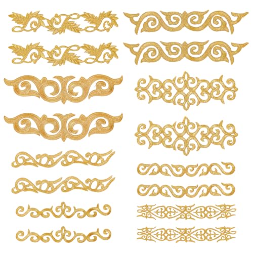 NBEADS 16 Stück 8 Stile Gold Spitze Blume Stickerei Patch, Ethnischer Stil Blumenapplikationen Aufbügeln/aufnähen Applique Patches Nähen Craft Dekoration für DIY Craft Kleidung Dekoration von nbeads