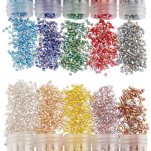 NBEADS 16400 Stück Tila Perlen, 11/0 Zwei geschnittene runde Loch Glas Samen Perlen Spacer Hexagon Mini Japanische Glasperlen Regenbogenplattierte Perlen für Armband Schmuckherstellung, 10 Farben von nbeads