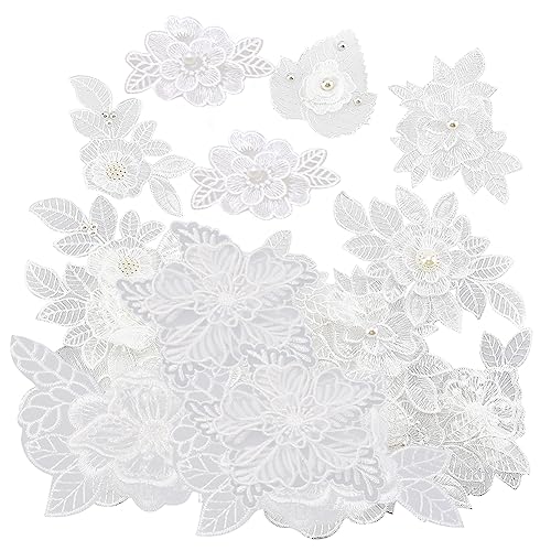 NBEADS 18 Stück 9 Stile Weiße Blumen Stickerei Applique, Perlen Organza Spitze Applique Sew on Patch For Decoration Repair Hochzeitskleider Kleidung Rucksäcke Caps von nbeads