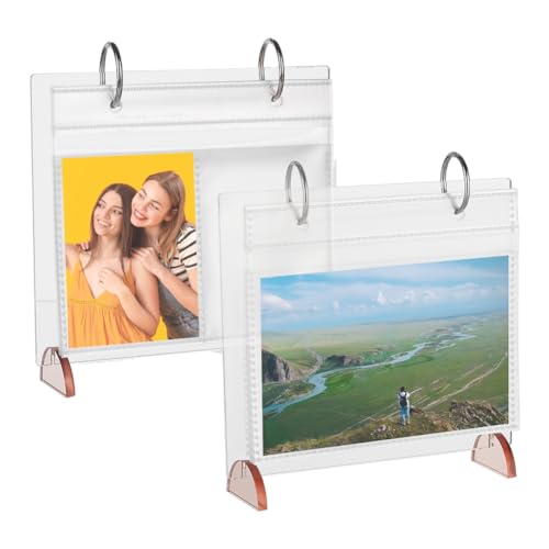 NBEADS 2 Sets 2 Stile Desktop Mini Fotoalbum, Acryl Transparent Fotoständer Den Schreibtisch Tisch-Fotorahmen Im Klappkalender-Stil Innenseiten Fotoalben Mit 68 Taschen Für Mini-Filme, 17x15x4.5cm von nbeads