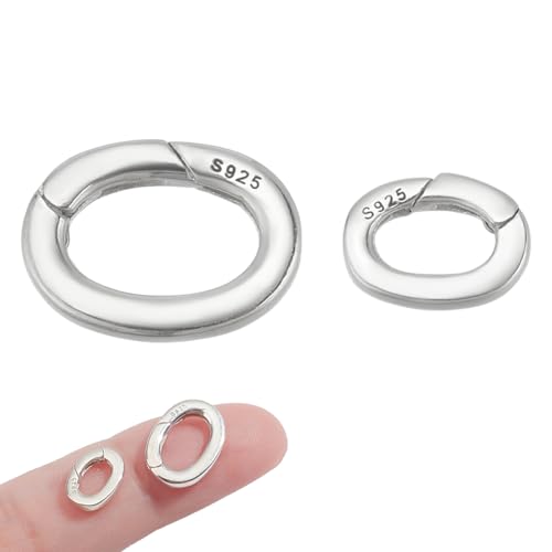 NBEADS 2 Stk. 925 Sterling Silber Halskette Ring Clip, 2 Größen Hummer Federring Verbinder-Verschluss Halskette Enhancer Shortener Clasps Frühling Klammern für Schlüsselanhänger Schmuckherstellung von nbeads