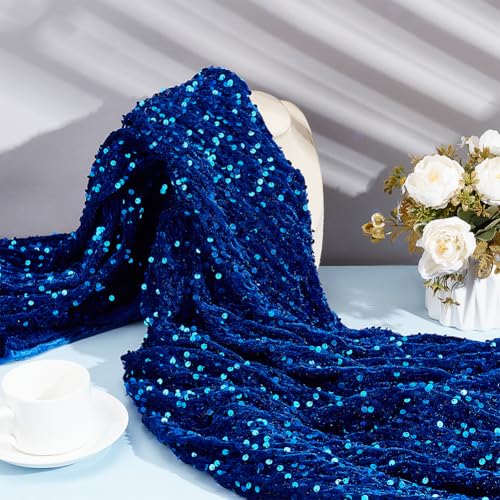 NBEADS 2 Yard Paillettenstoff, Schimmernder Wendestoff Pailletten Samtstoff 120cm Breit Glitzerndes Pailletten Material Für Herstellung von Kleidung Kleidern Hochzeits Party Dekoration, Dunkelblau von nbeads