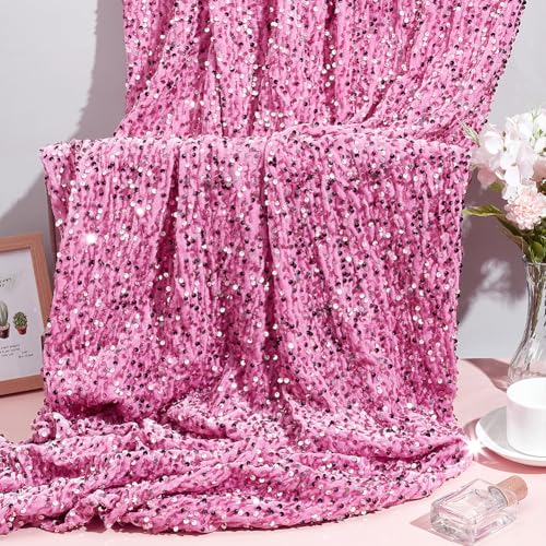 NBEADS 2 Yard Paillettenstoff, Schimmernder Wendestoff Pailletten Samtstoff 120cm Breit Glitzerndes Pailletten Material Für Herstellung von Kleidung Kleidern Hochzeits Party Dekoration, Heißes Rosa von nbeads