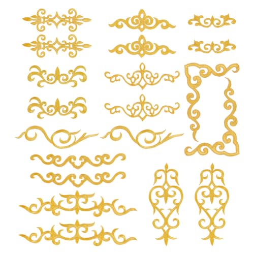 NBEADS 20 Stück 10 Stile Stickerei Spitze Blumen Patches, Aufnäher Aus Polyester Mit Goldenen Rosen Aufbügeln Filz-Applikationen Aufnäher Dekorative Kleidungsflicken Für Kleidung Jeans Jacken von nbeads