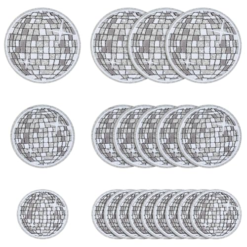 NBEADS 20 Stück 3 Größen Disco Ball Aufnäher, Musik Party Bling Ball Gestickte Patches Funny Ball Aufnähen Appliques für Kleidung Dekoration DIY Craft von nbeads