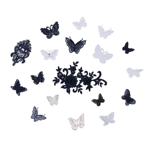 NBEADS 20 Stück Blume Schmetterling Spitze Stickapplikationen Patches, 18 Stile Weiß Schwarz Aufnähen Auf Fibre Appliques DIY Bekleidungszubehör Patches Für Brautkleid Stoffdekoration Nähen Reparieren von nbeads