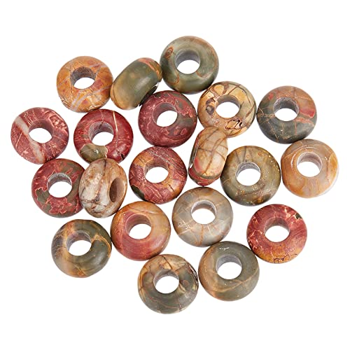 nbeads 20 Stück Edelstein Europäische Perlen, 13~14 mm Natürliche Picasso Jaspis Stein 5 mm Großes Loch Lose Rondelle Spacer Perlen Dreadlock Perlen Haarperlen für Charm Armband Schmuckherstellung von nbeads