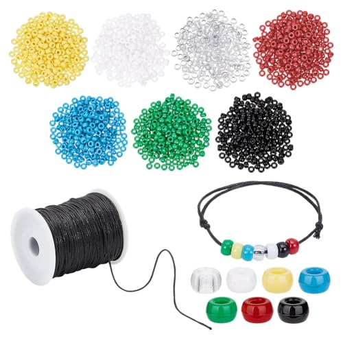 NBEADS 2184 Stück Armband Bead Bulk, Gemischte Farben Kunststoff-Perlen Faith Armband Perlen mit 100 Yards Gewachstes Baumwollgarn für DIY Schmuckherstellung Handwerk, 9x6mm von nbeads