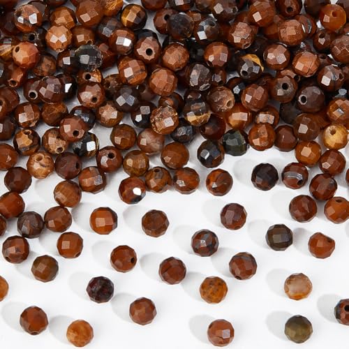 NBEADS 224 Stück Natürliche Tigerauge Perlen, 3.5mm Facettierte Runde Lose Perlen Edelstein Abstandshalter Perlen für DIY Halskette Armband Schmuck Machen, Loch: 0.6mm von nbeads