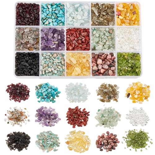 NBEADS 225g 15 Stile Edelstein Chip Perlen, kein Loch Naturstein Perlen Kristalle Zerkleinerte Perlen Unregelmäßig geformte lose Perlen für Handwerk Geschenkschmuck Herstellung von nbeads