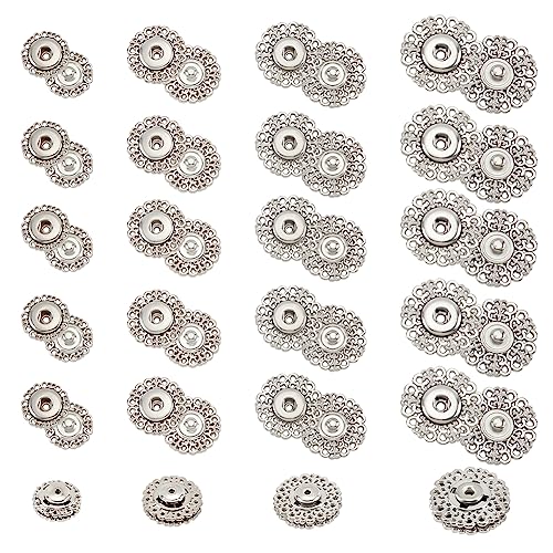 nbeads 24 Sets Legierung Blume Druckknöpfe, Platin Vintage Metall Druckknopf Verschlüsse Sew On Presse Druckknopf Verschlüsse für Jacke Jeans Leder Handwerk, 15mm/18mm/20.5mm/24.5mm von nbeads