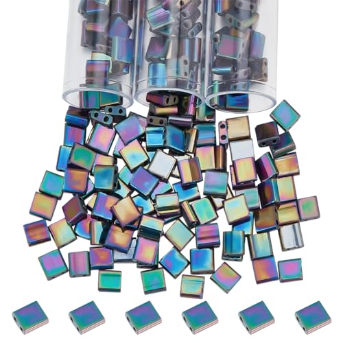 NBEADS 240 Stück Bunte Tila-Perlen, 2-Loch-Glasperlen Rechteckige Miniperlen Flache Japanische Glasperlen Lose Abstandsperlen Für Herstellung von Schmuck Armbändern Halsketten, 5x5mm von nbeads