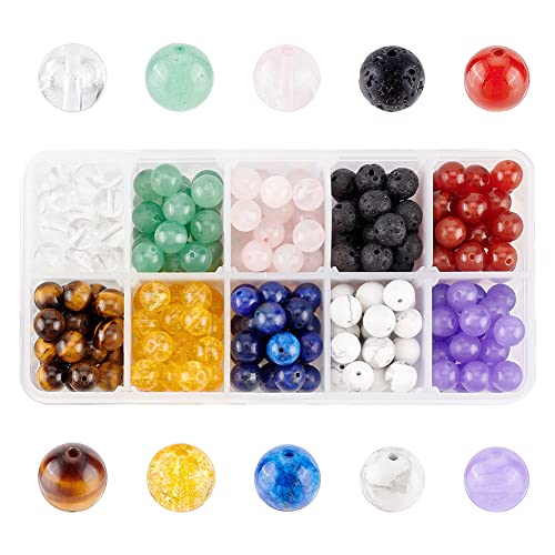 nbeads 250-300 Stück 8mm Edelsteinperlen, Runde Edelstein Perlen Lose Spacer Stein perlen Charms für DIY Armband Halsketten Schmuckherstellung von nbeads