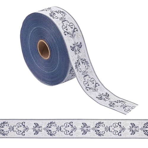 NBEADS 25m Jacquard Band Trim, Floral Muster Farbband Bestickte Gewebte Zierleiste Polyester-Gewebeband-Rolle für DIY Kleidung Zubehör Dekor, Preußisch Blau, 3.8cm Breit von nbeads