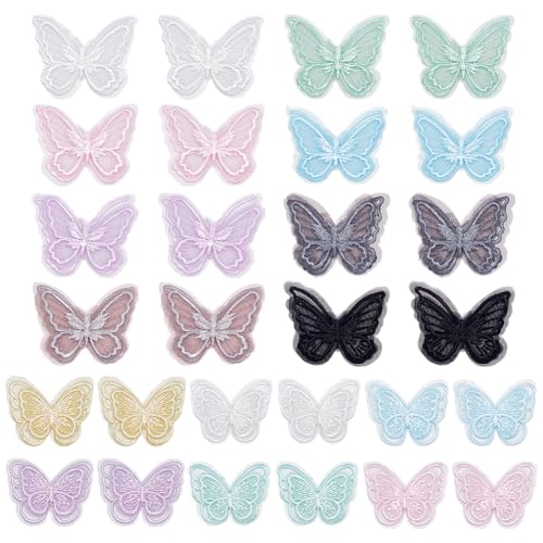 NBEADS 28 Stk. 14 Stile Schmetterling Spitze Patch, Schmetterling Applique Patch Doppelte Lagen Organza Spitze Stickerei für Hochzeit Brautkleid Nähen Craft DIY Kleidung Haar Ornamente von nbeads