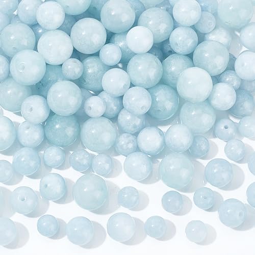 NBEADS 3 Größen Über 142 Stk. Natürlicher Chalcedon Perle, 6-10mm Runde Edelstein-Perlen Lose Natursteinperlen Abstandshalter Perlen für Halskette Armband Schmuckherstellung, Loch: 1mm von nbeads