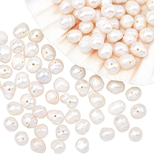 NBEADS 3 Strang ca. 78 Stück 6-8 mm weiße Süßwasserperlen für Schmuckherstellung, kleine Natürliche Kultivierte Unregelmäßige Lose Zuchtperlen Perlen zum auffädeln Halsketten Armbänder von nbeads