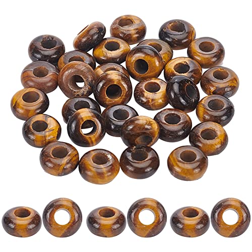 nbeads 30 Stück Edelstein Europäische Perlen, 10mm Natürliche Tigerauge Stein Große Loch Perlen Dreadlock Perlen Lose Rondelle Spacer Haarperlen für Charm Armband Schmuck Herstellung, Loch: 4mm von nbeads