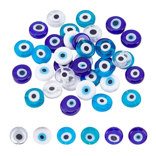 NBEADS 36 Stk. 6 Farben Böses Auge Perlen, etwa 12 mm Handgefertigt Lampwork Flache Runde Lose Abstandshalter Perlen für DIY Schmuckherstellung von nbeads