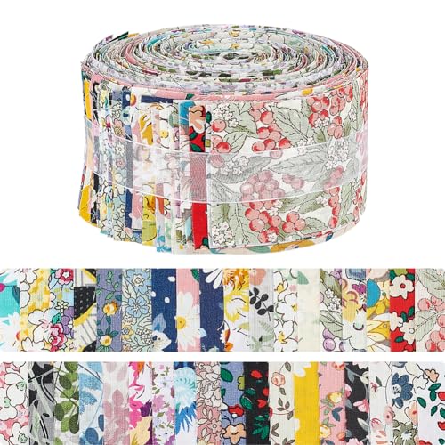 NBEADS 36 Stk. Jelly Roll Stoffstreifen, 1m x 6.3cm Gedruckte Blume Baumwollband Kleine Florale Bänder für Haar-Accessoires Handwerk Geschenkverpackungen von nbeads