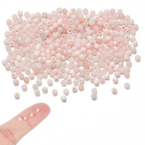 NBEADS 384 Stk. Natürliche Rosa Opal-Perlen, 2mm Runde Lose Abstandshalter-Perlen Facettierte Steinperlen Stränge für DIY Armband Halsketten Schmuck Handwerk Machen, Loch: 0.6mm von nbeads