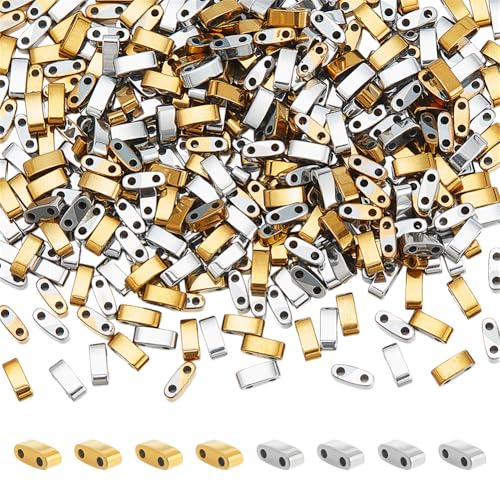 NBEADS 386 Stk. Halbe Tila-Perlen, 5×2mm Synthetische Hämatit Tila Perlen 2-Loch-Seed-Perlen Mini Japanische Perlen für Armband Halskette Ohrring Schmuckherstellung, Gold und Silber von nbeads