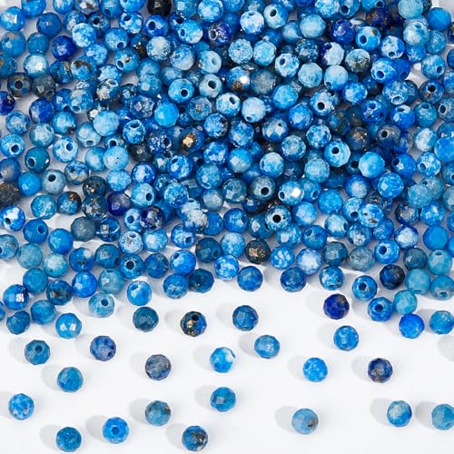 NBEADS 398 Stück Natürliche Lapislazuli Perlen, 2mm Facettierte Runde Lose Abstandshalter Perlen Stein Perlen Stränge für DIY Armbänder Halsketten Schmuck Handwerk Machen, Loch: 0.6mm von nbeads