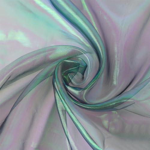 NBEADS 3m Organza-Stoff, 1.5m Breiter Solider Organza-Stoff für Brautkleider Magischer Gradient Organza Polyester Stoff Schillernder Holographischer Gaze-Stoff für Kleid Performance Bühne, Seegrün von nbeads