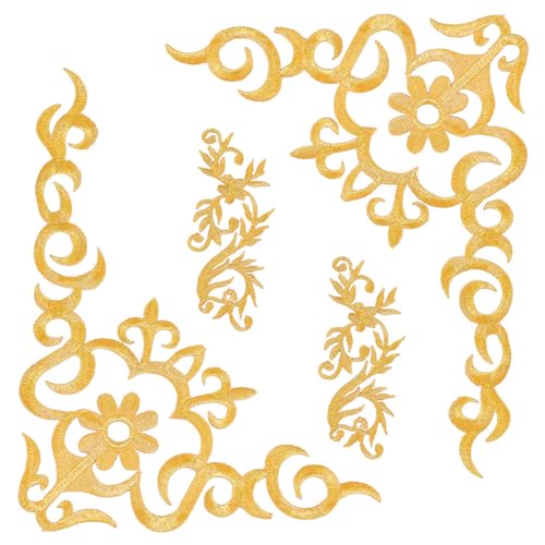 NBEADS 4 Paar 2 Stile Gold Blumen Stickerei Patches, Ethnische Metallic Applikation Zum Aufbügeln Spitzenapplikation Aus Polyester Zum Nähen Basteln Dekoration Für Hochzeit Abschlussball Kleid von nbeads