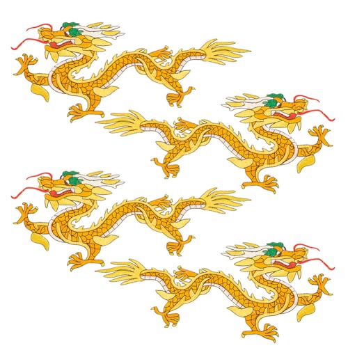 NBEADS 4 Stk. Chinesischer Drache gestickte Applikationen, Stickerei Patches Bügeln auf Patches Goldene Sew on Lace Patches für Hochzeitskleid Dekoration Reparatur Kleidung Rucksäcke Jeans Mützen von nbeads