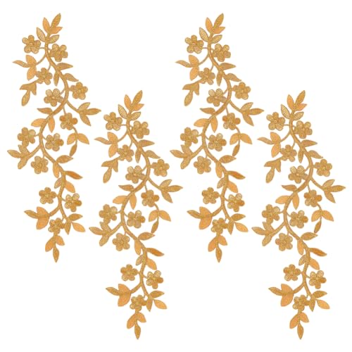 NBEADS 4 Stk. Gestickte Applique Aufnäher, Gold Stickerei Lace Leaf Patches Bügeln auf Patches Nähen auf Patches für Hochzeitskleid Dekoration Reparatur Kleidung Rucksäcke, 26.7x10.6cm von nbeads