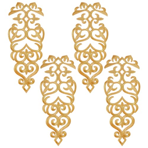 NBEADS 4 Stk. Gestickte Applique Aufnäher, Gold Stickerei Spitze Patches Bügeln auf Patches Nähen auf Patches für Hochzeitskleid Dekoration Reparatur Kleidung Rucksäcke, 29x11.8cm von nbeads