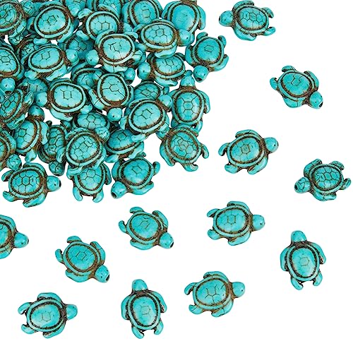 nbeads 4 Strang Ca. 112 Stück Türkisfarbene Perlen, Türkis Schildkröte Charms Synthetischer Türkis Perlen Howlite Schildkröte Edelstein Perlen Meer Tier Perlen Für Schmuck Machen Armband Halskette von nbeads