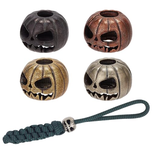 NBEADS 4 Stück 4 Farben Messing Kürbis Totenkopf Paracord Perlen Lanyard Schnur Perlen Tibetischer Stil Metall Paracord Perlen Großes Loch Perlen Anhänger Zubehör für Schmuckherstellung EDC-Zubehör von nbeads